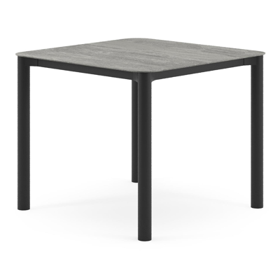 Table de jardin Orso rectangulaire arrondi en aluminium noir et céramique pleine Aspen Grey - Lg. 90 x Lrg. 90 x Haut. 74.5 cm