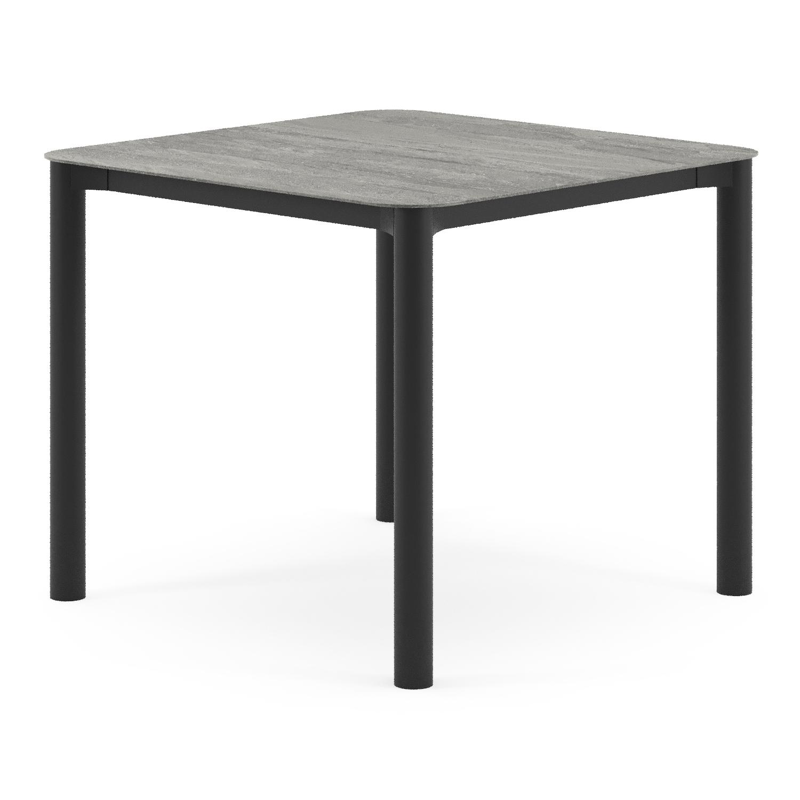 Orso tuintafel rechthoekig afgerond in zwart aluminium en volkeramiek Aspen Grey - L 90 x B 90 x H 74.5 cm