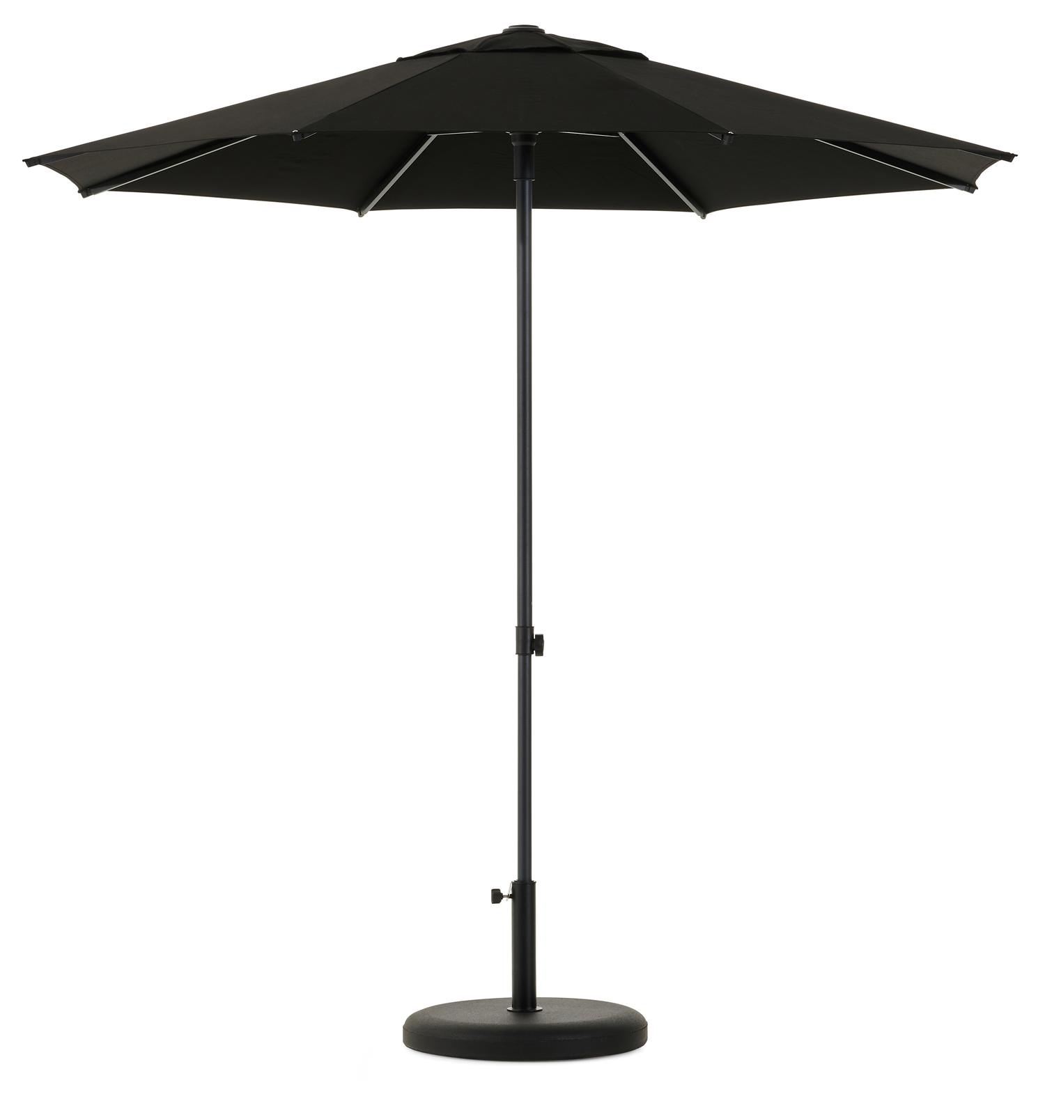 Umbria staanparasol in zwart aluminium en zwart Sunbrella® Premium parasoldoek - Dia. 250 cm met Plana parasolvoet 40 kg