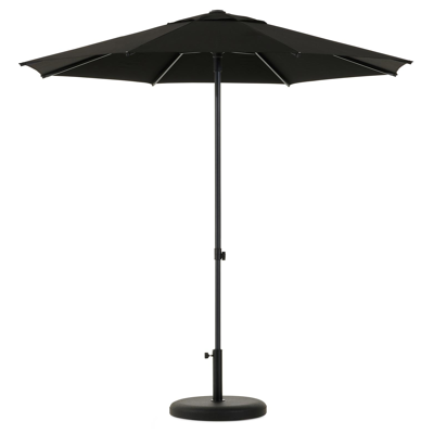 Umbria staanparasol in zwart aluminium en zwart Sunbrella® Premium parasoldoek - Dia. 250 cm met Plana parasolvoet 40 kg