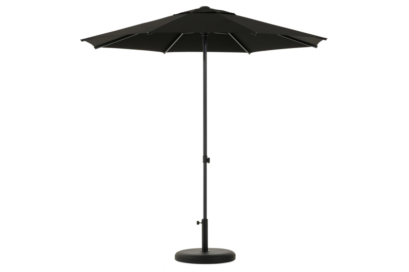 Umbria staanparasol in zwart aluminium en zwart Sunbrella® Premium parasoldoek - Dia. 250 cm met Plana parasolvoet 40 kg