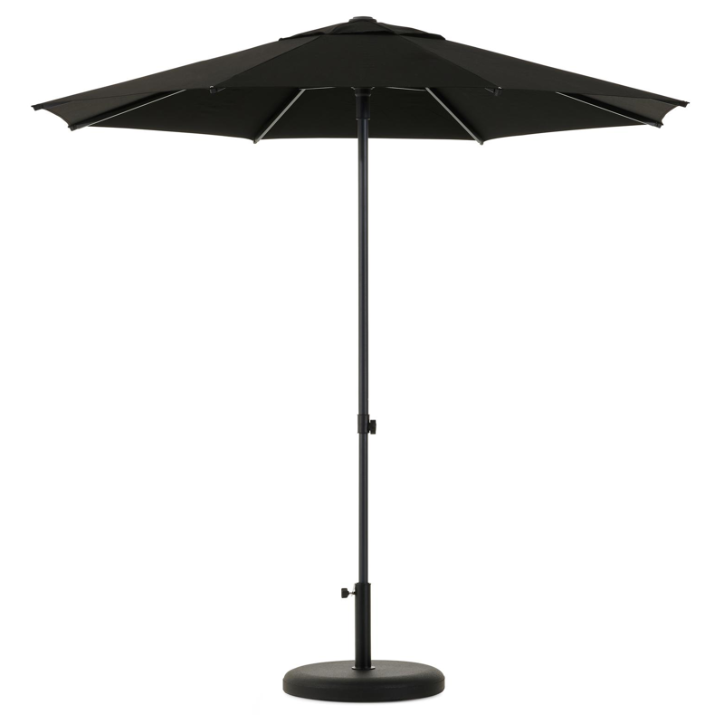 Umbria staanparasol in zwart aluminium en zwart Sunbrella® Premium parasoldoek - Dia. 250 cm met Plana parasolvoet 40 kg