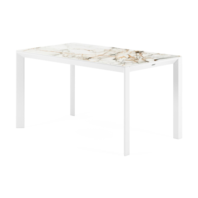 Malito tuintafel in wit aluminium en volkeramiek calacatta luxe - L 140 x B 80 x H 75,5 cm