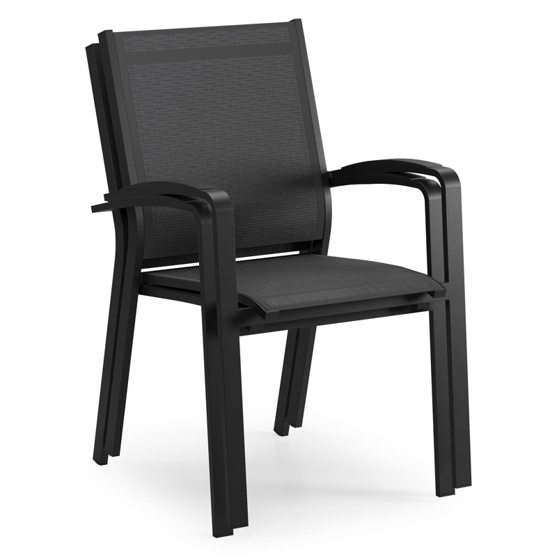 Lioni stapelbare tuinstoel in zwart aluminium en zwart textilene