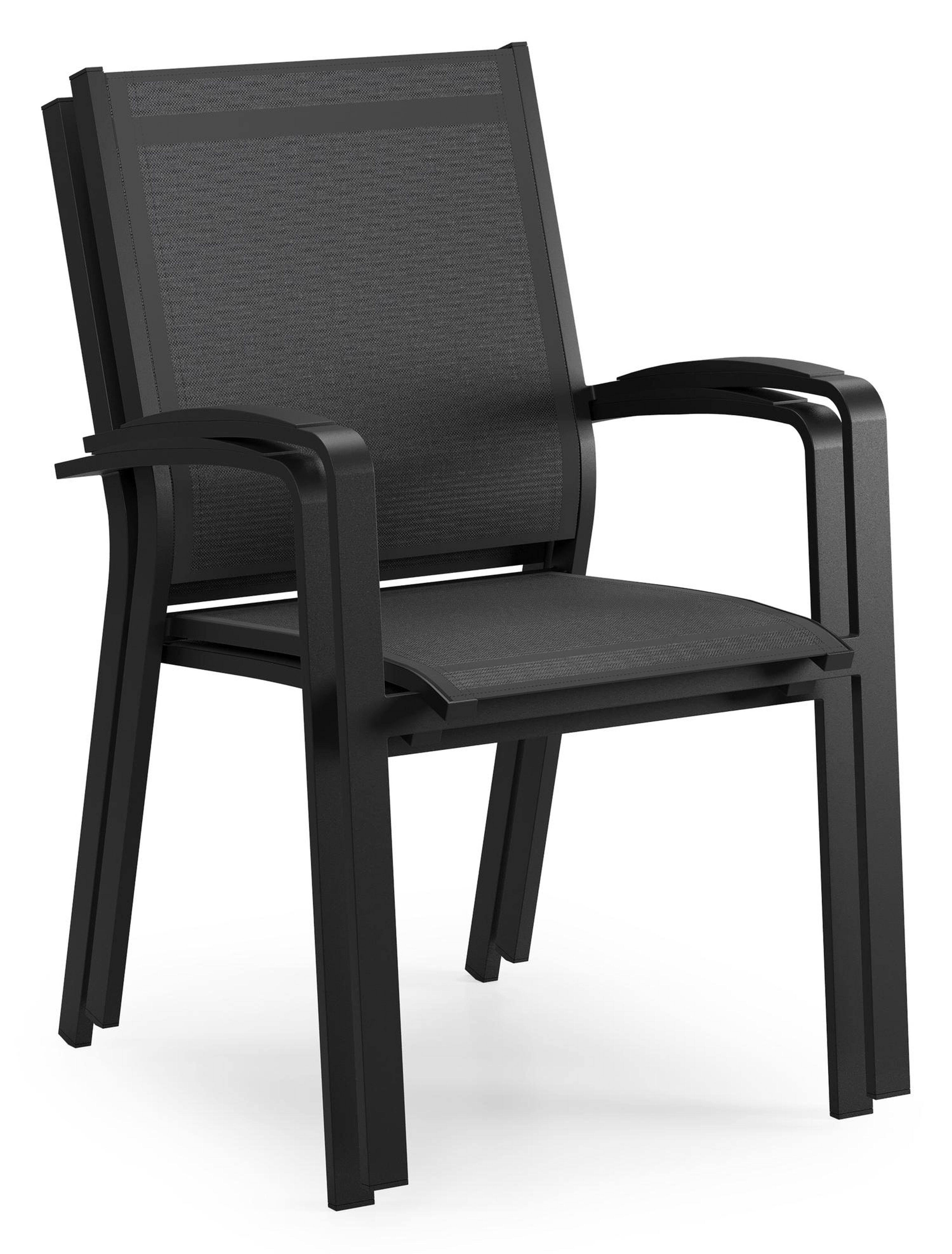 Lioni stapelbare tuinstoel in zwart aluminium en zwart textilene