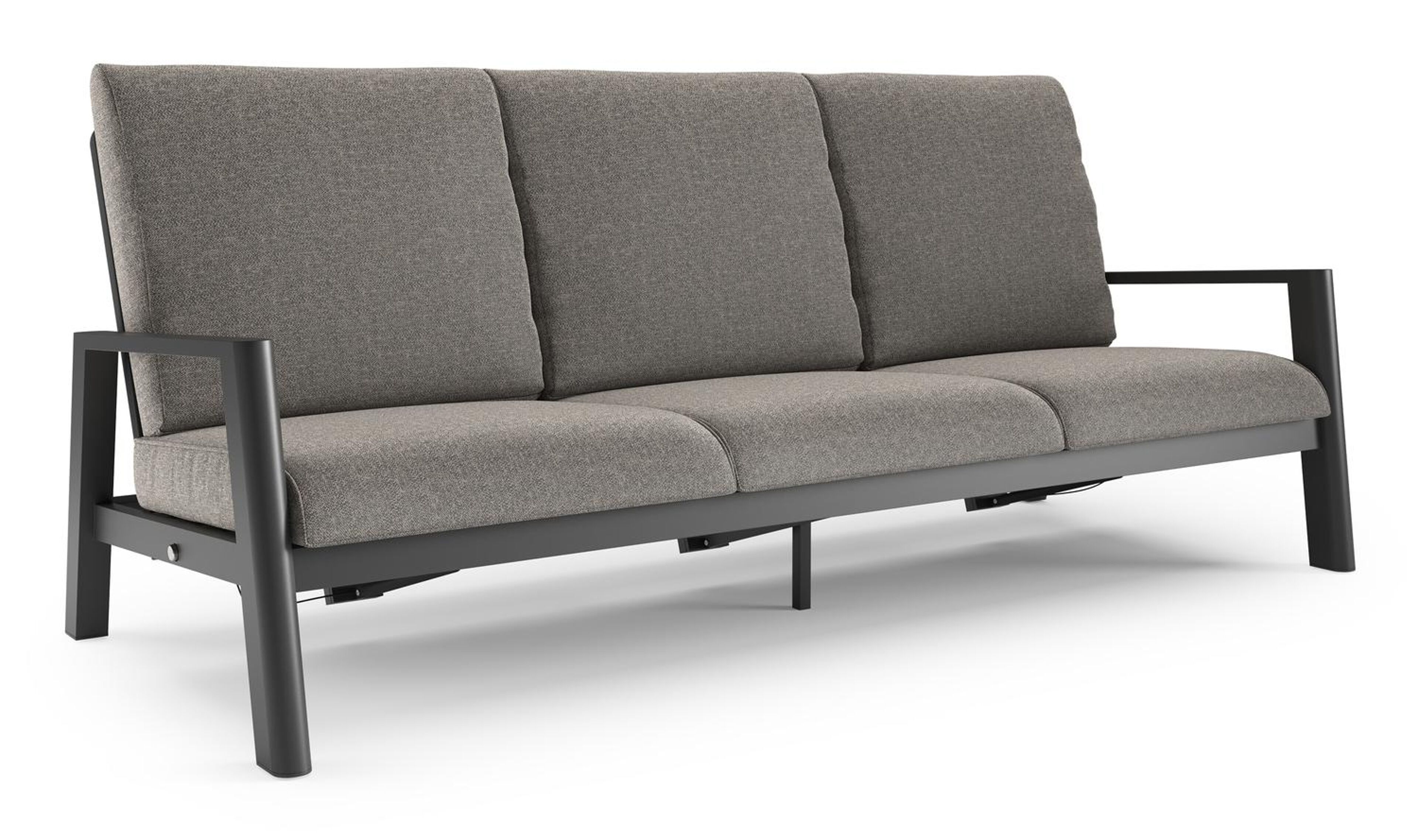 Canapé de jardin Cirello en aluminium noir et coussins en all weather sunbrella® luxe chartres drizzle