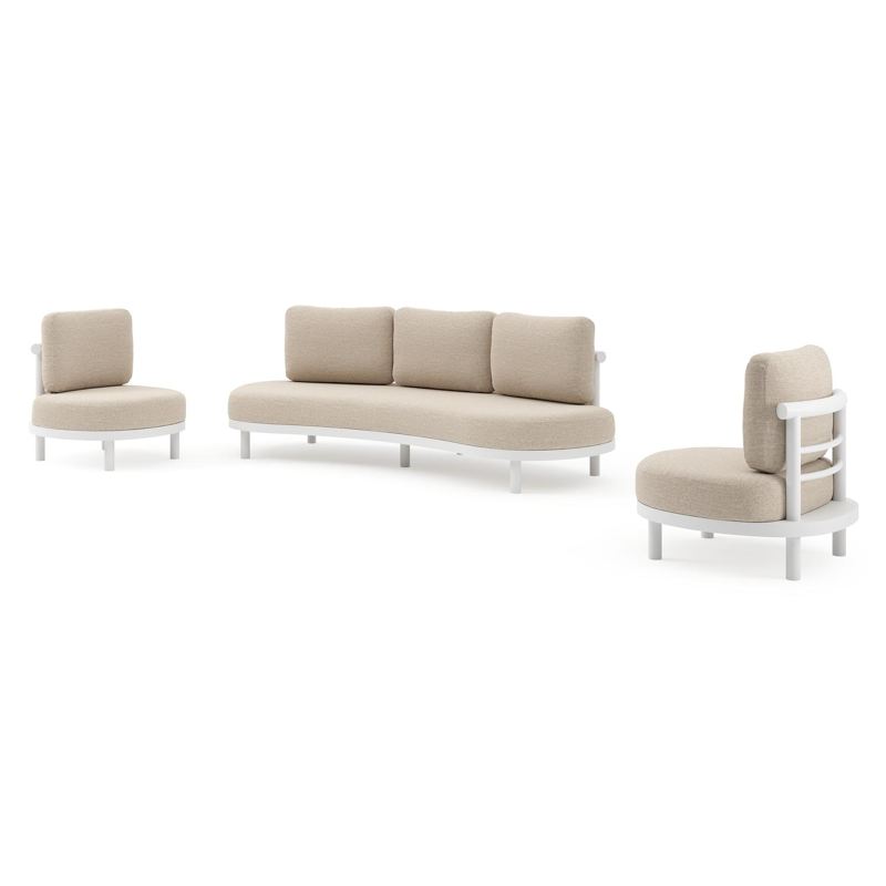 Salon de jardin Lindo en aluminium blanc et coussins en weather+ softtouch rustic