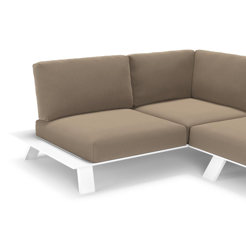 Cesano loungehoek in wit aluminium met natte heather grey all weather Sunbrella® luxe kussen