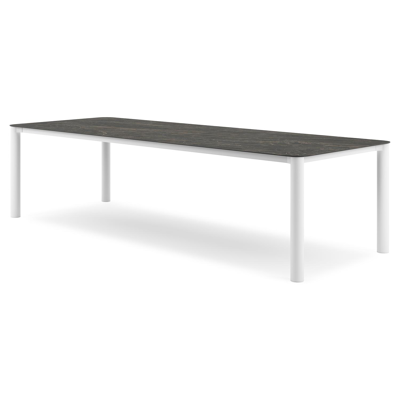 Table de jardin Orso rectangulaire arrondi en aluminium blanc et céramique pleine Black Obsession - Lg. 290 x Lrg. 110 x Haut. 73.5 cm