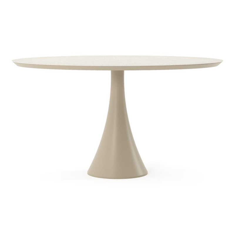 Table de jardin Fano oval en aluminium beige et céramique pleine Shilin - Lg. 140 x Lrg. 80 x Haut. 74.5 cm