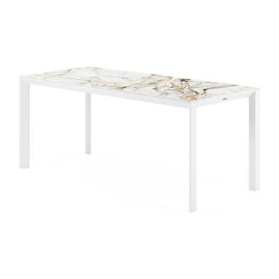 Malito tuintafel in wit aluminium en volkeramiek calacatta luxe - L 180 x B 80 x H 75,5 cm