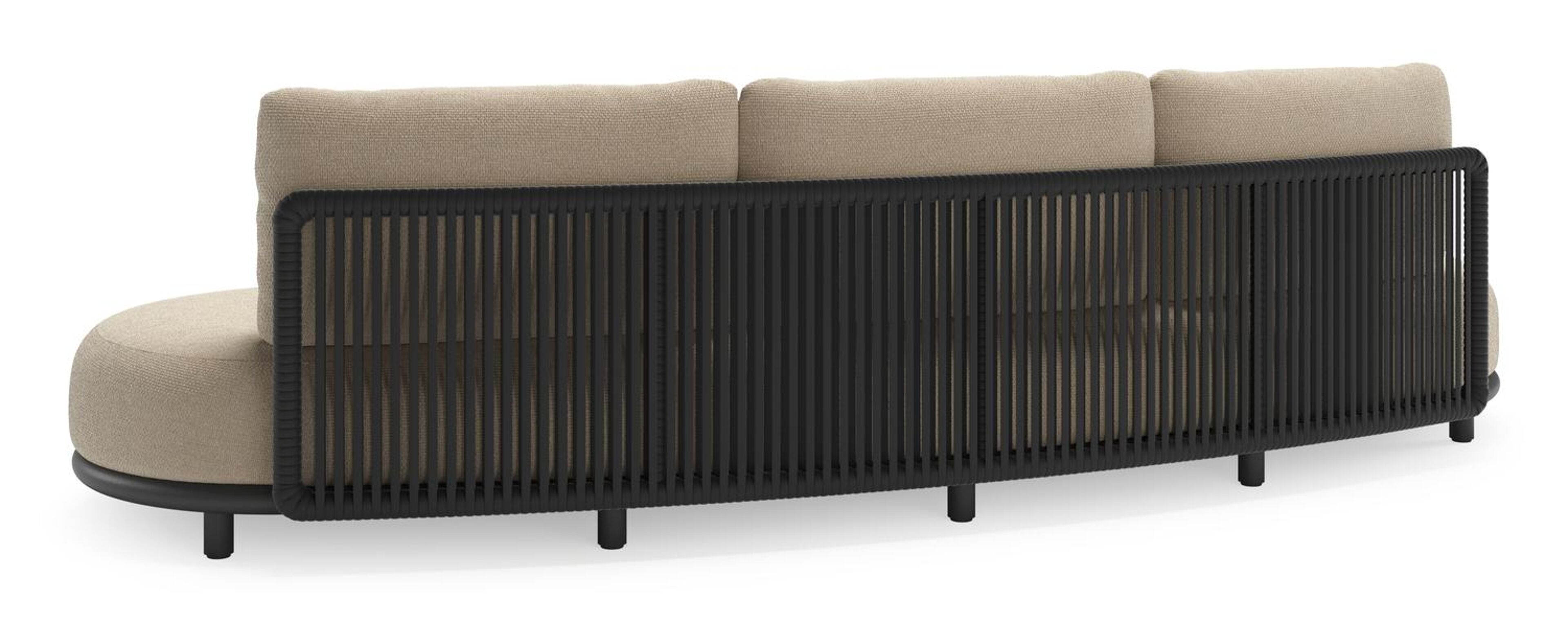 Lomano loungebank in zwart aluminium en zwart verticaal geweven luxe vlakke rope met althea chalk all weather cosytica kussen