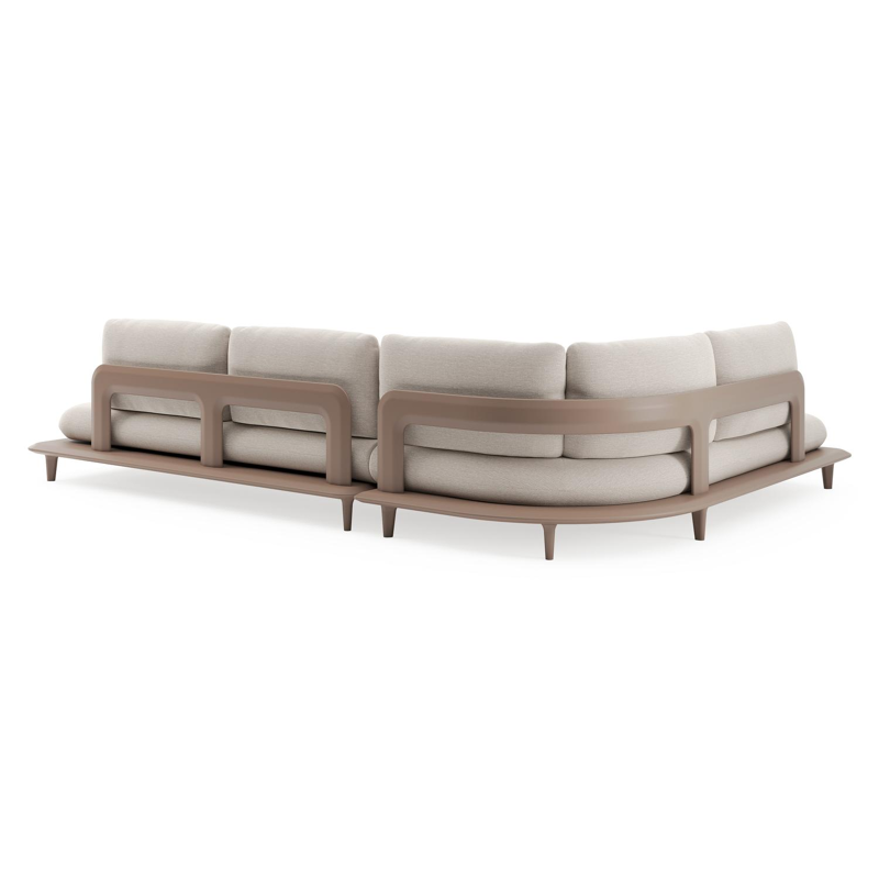 Salon de jardin d'angle Bomero en aluminium taupe et coussins en all weather sunbrella® luxe slow farafra