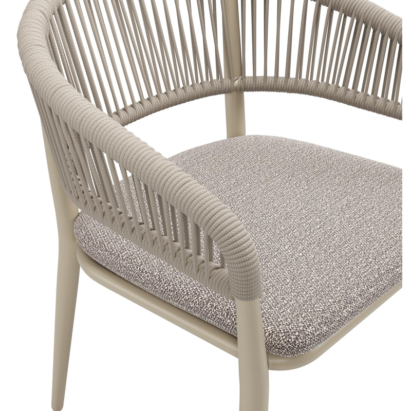 Tolfa stapelbare tuinstoel in beige aluminium en beige verticaal geweven ronde rope met stoelkussen in All Weather Sunbrella® Luxe Wander Granite