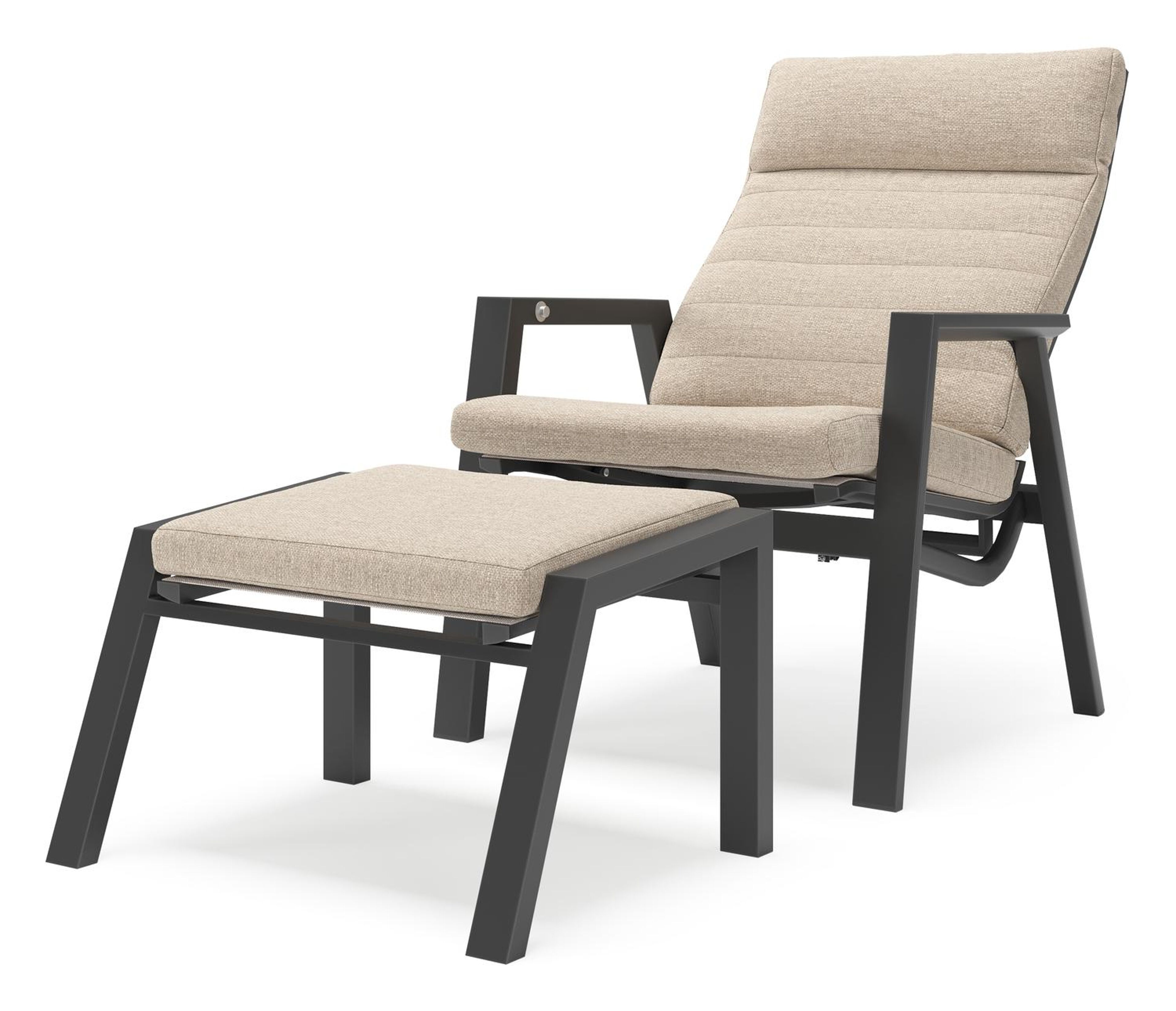 Prato loungestoel in zwart aluminium met Rustic Weather+ Softtouch kussen