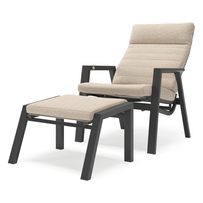 Prato loungestoel in zwart aluminium met Rustic Weather+ Softtouch kussen