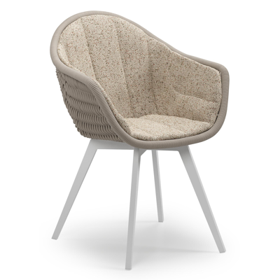 Pagino tuinstoel in wit aluminium en beige verticaal geweven ronde rope met zitkussen in All Weather Cosytica Bora Jungle