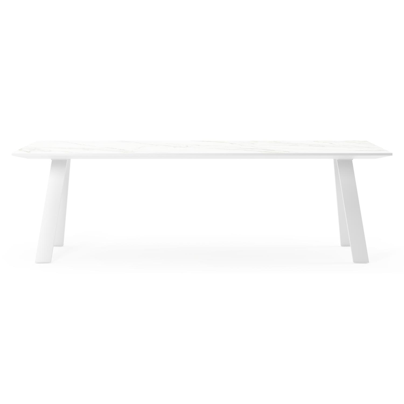 Table de jardin Cesano en aluminium blanc et céramique pleine calacatta - Lg 240 x Larg. 100 x H 75 cm