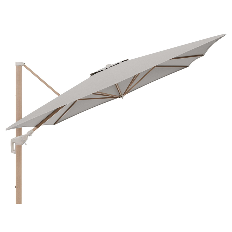 Parasol pendant Minore avec fonction tilt en aluminium aspect de bois et toile de parasol All Weather Solica Firenze Sand - Lg.1 350 x Lg.2 350 cm (sans pied de parasol