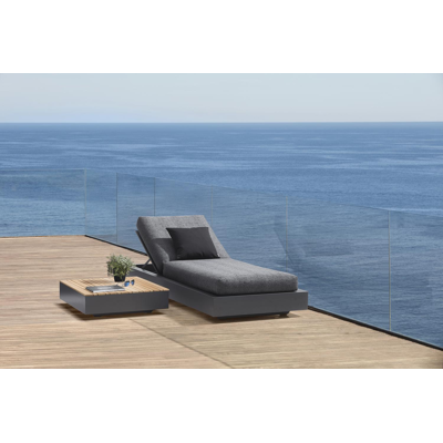 Como verstelbaar ligbed in zwart aluminium met chartres drizzle all weather sunbrella® luxe kussens