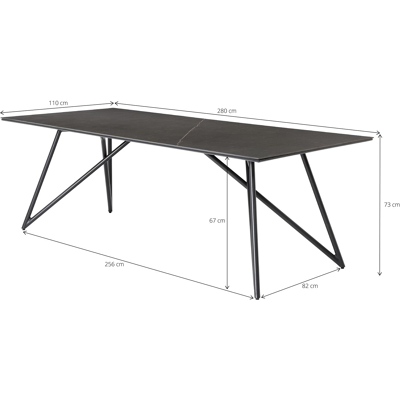 Orso tuintafel in zwart aluminium met tafelblad in volkeramiek - L 280 x B 110 cm