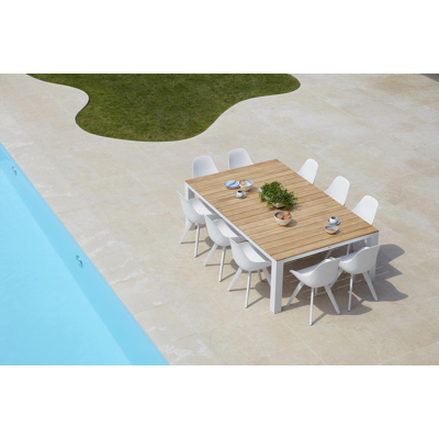 Nano tuintafel in wit aluminium en teak - L 240 x B 148 x H 75 cm