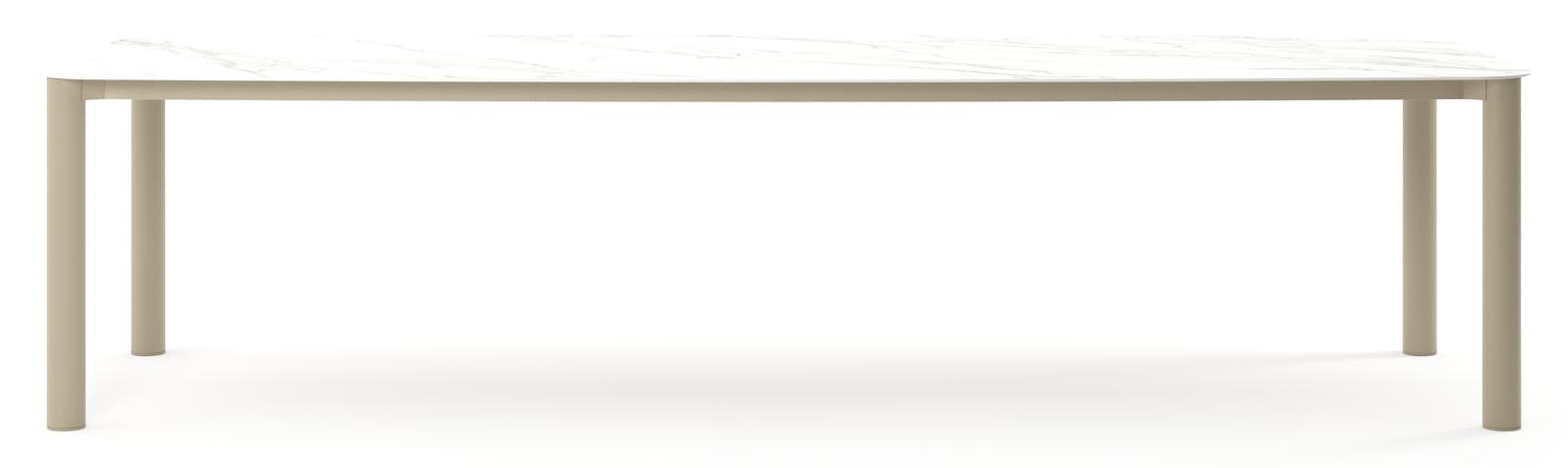 Orso tuintafel bootvorm in beige aluminium en volkeramiek Calacatta - L 315 x B 115 x H 74.5 cm