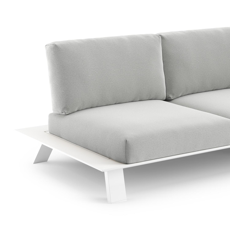Cesano loungehoek in wit aluminium met natte grey chine all weather Sunbrella® luxe kussen
