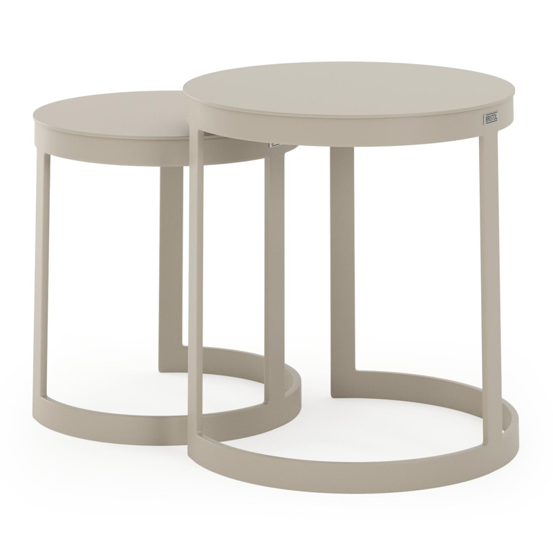 Enna loungetafels en aluminium beige - Diam. 44 x Haut. 64 cm + Diam. 52 x Haut. 52cm