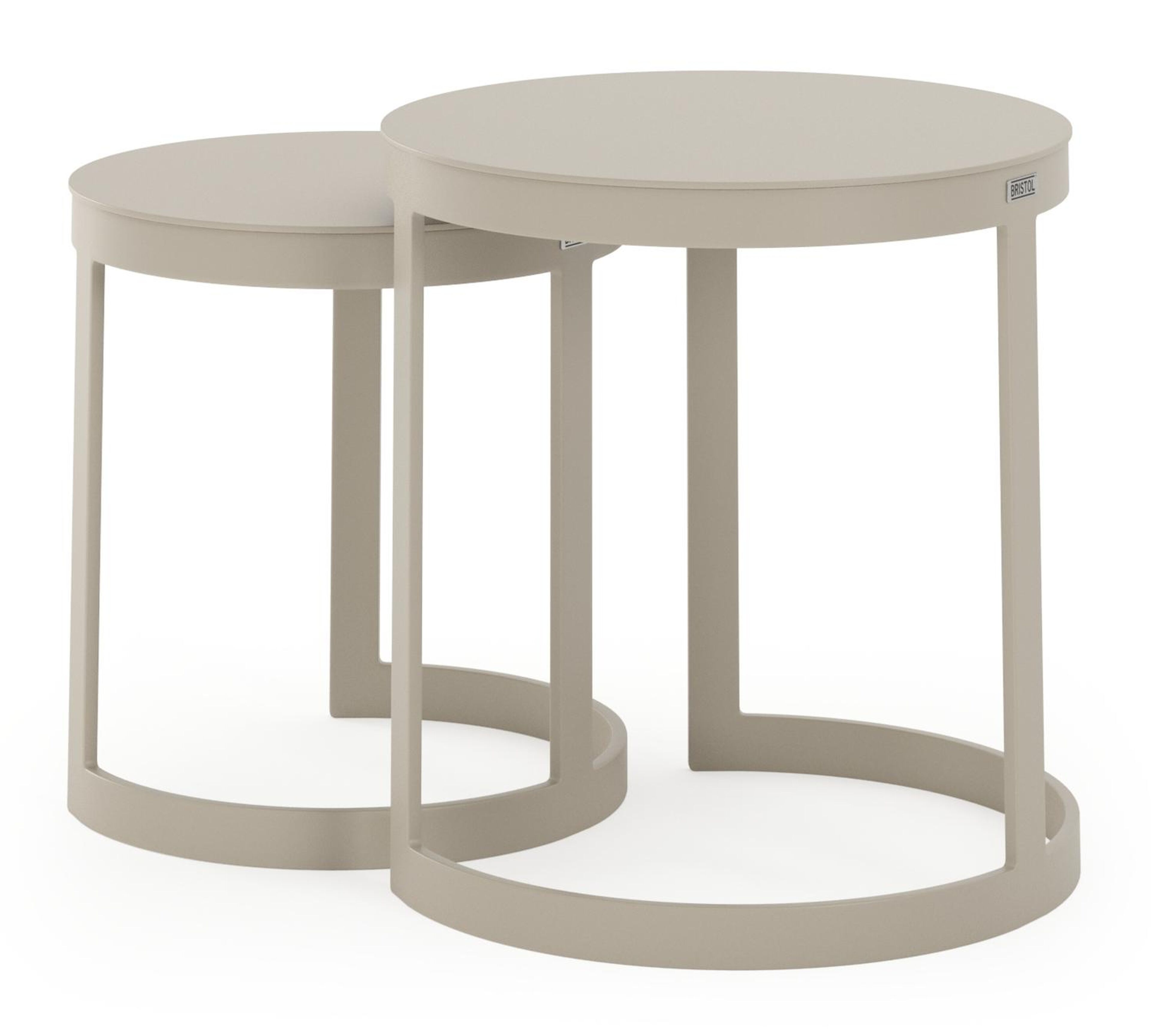 Enna loungetafels in beige aluminium - Dia. 44 x H. 64 cm + Dia. 52 x H. 52cm