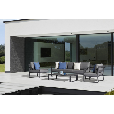 Navelli loungeset in zwart aluminium met grijs weather+ softtouch kussens