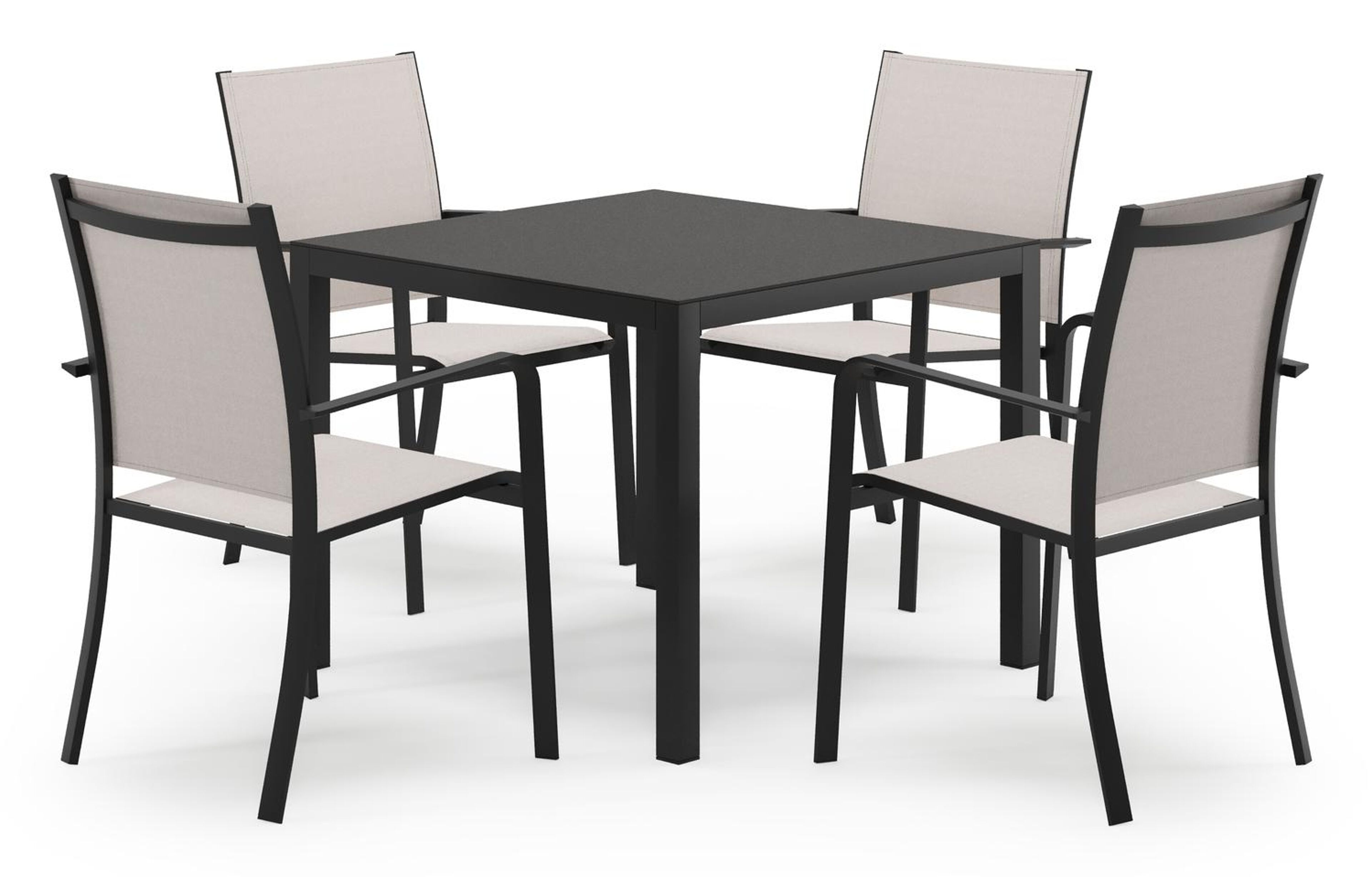 Feltro vierkante tuinset in zwart aluminium en sintered stone notte minerale met 4 Calobra tuinstoelen