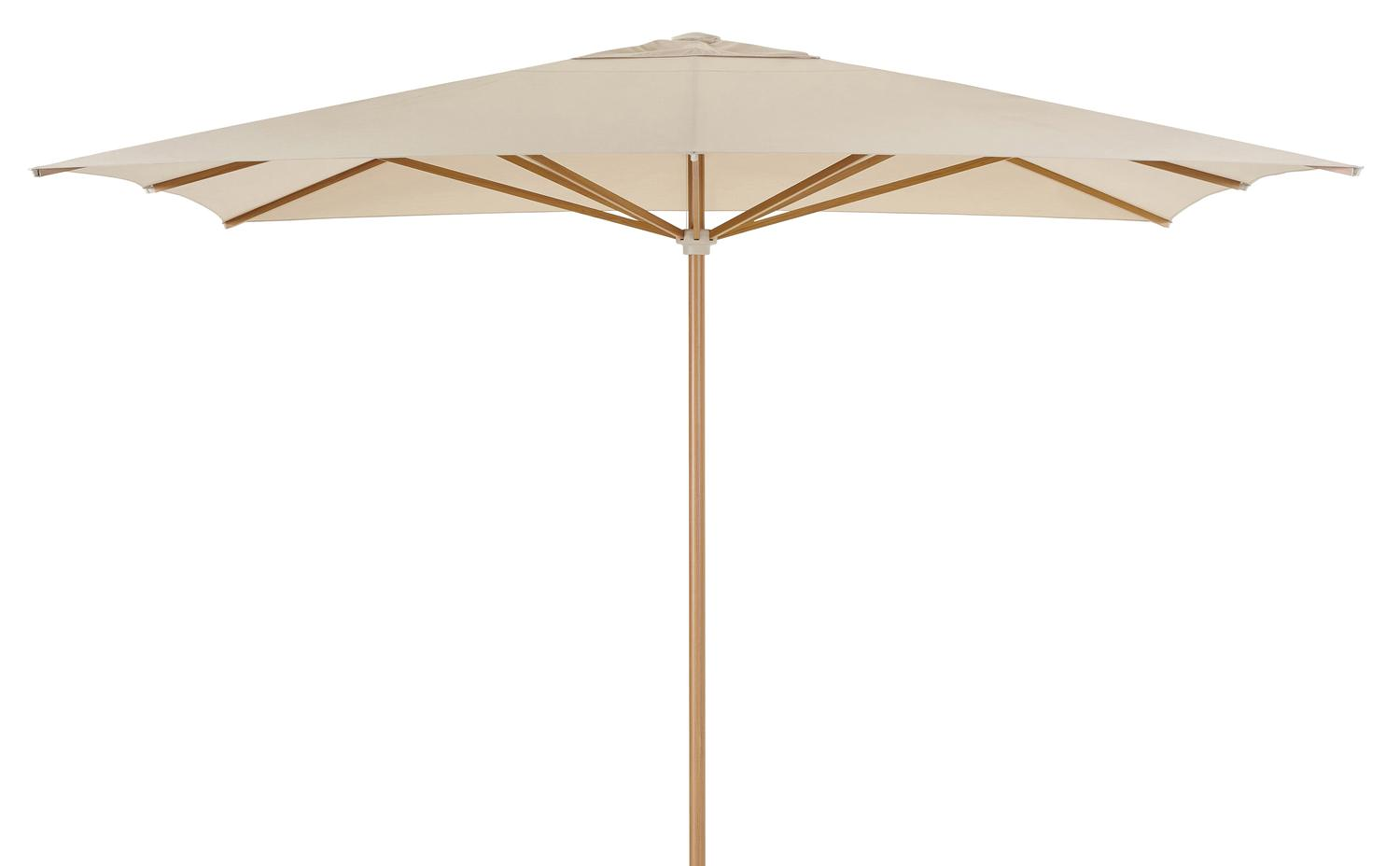 Solino staanparasol in aluminium houtlook met beige all weather sunbrella® premium parasoldoek - L1 400 x L2 400 cm (zonder voet)