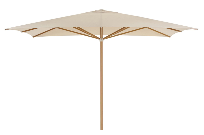Solino staanparasol in houtlook met beige all weather sunbrella® premium parasoldoek - L1 400 x L2 400 cm (zonder voet)