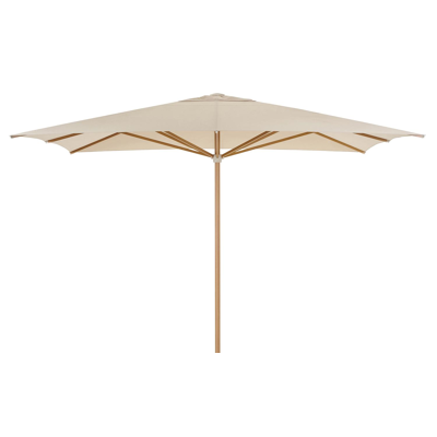 Solino staanparasol in houtlook met beige all weather sunbrella® premium parasoldoek - L1 400 x L2 400 cm (zonder voet)