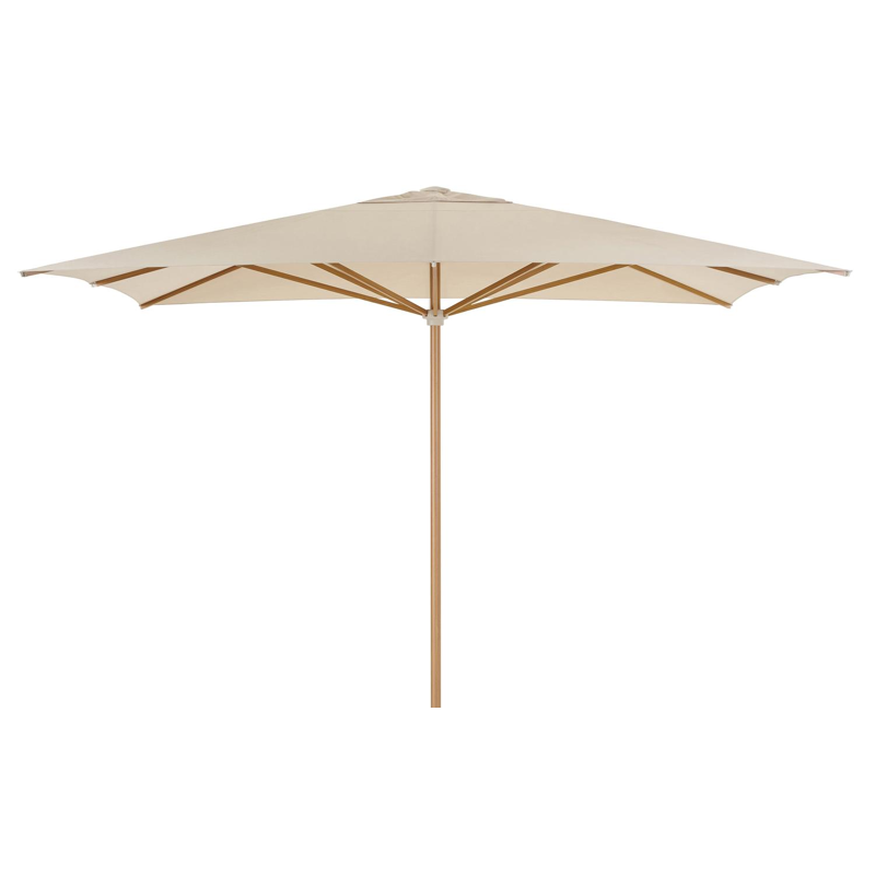 Solino staanparasol in aluminium houtlook met beige all weather sunbrella® premium parasoldoek - L1 400 x L2 400 cm (zonder voet)