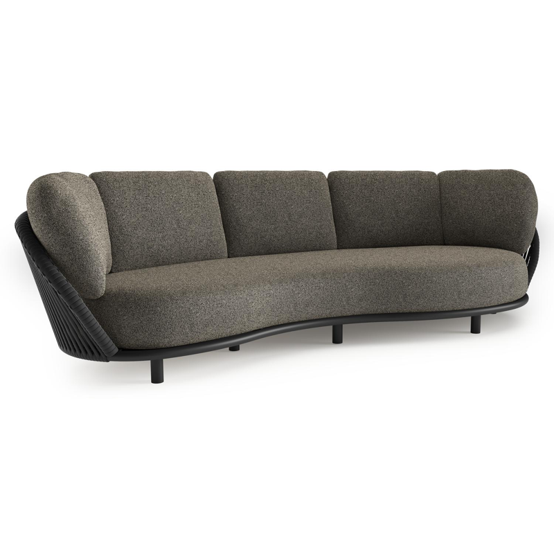 Lupino loungebank in zwart aluminium en zwart verticaal geweven luxe vlakke brede rope met marbella tunder all weather cosytica kussen