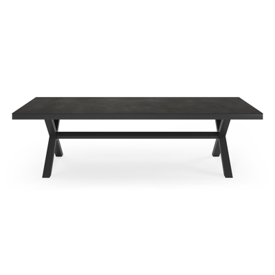 Ensemble de jardin Reza en aluminium noir avec plateau de table en céramique pleine noir et 10 chaises de jardin Puglia