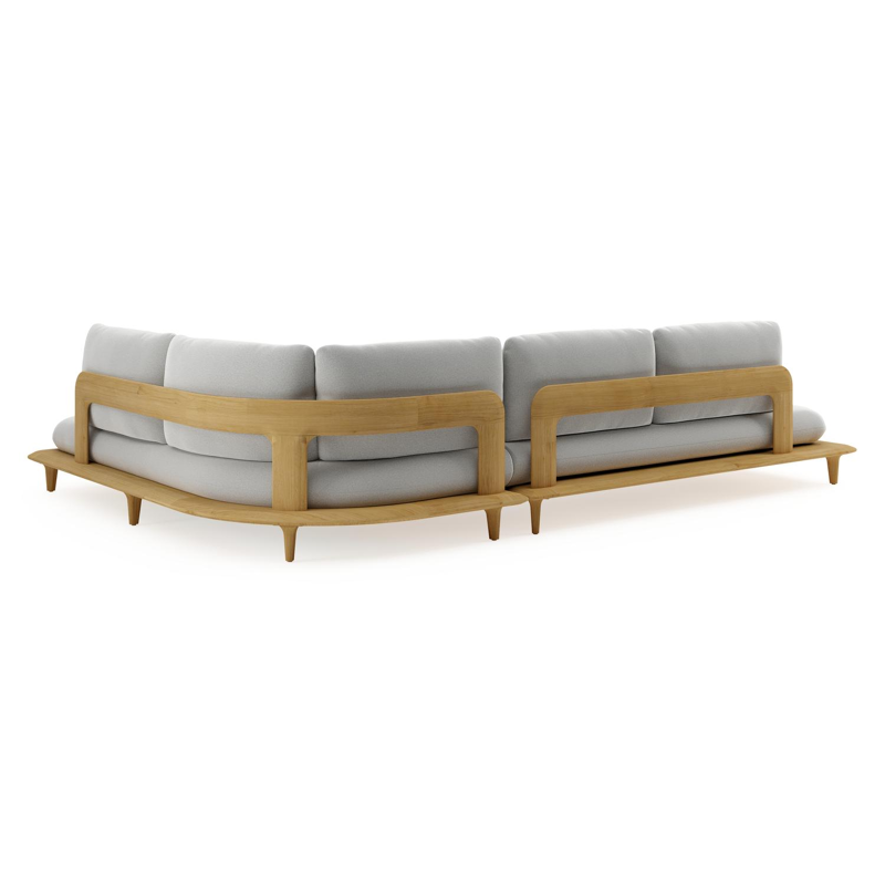 Bomero loungehoek in teak met natte grey chine all weather sunbrella® luxe kussen