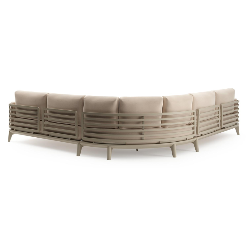 Mosa loungehoek in beige aluminium met natte linen chalk all weather sunbrella® premium kussens en loungetafel