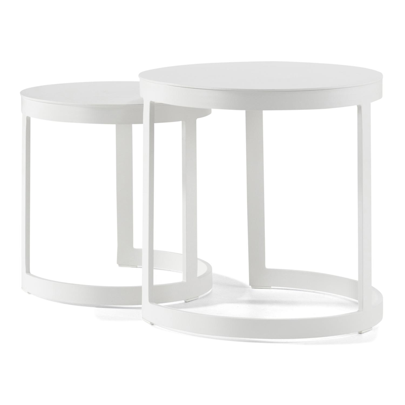 Tables d'appoint Enna en aluminium blanc - table 1: Dia. 44 x H 46 cm, table 2: Dia. 52 x H 52 cm
