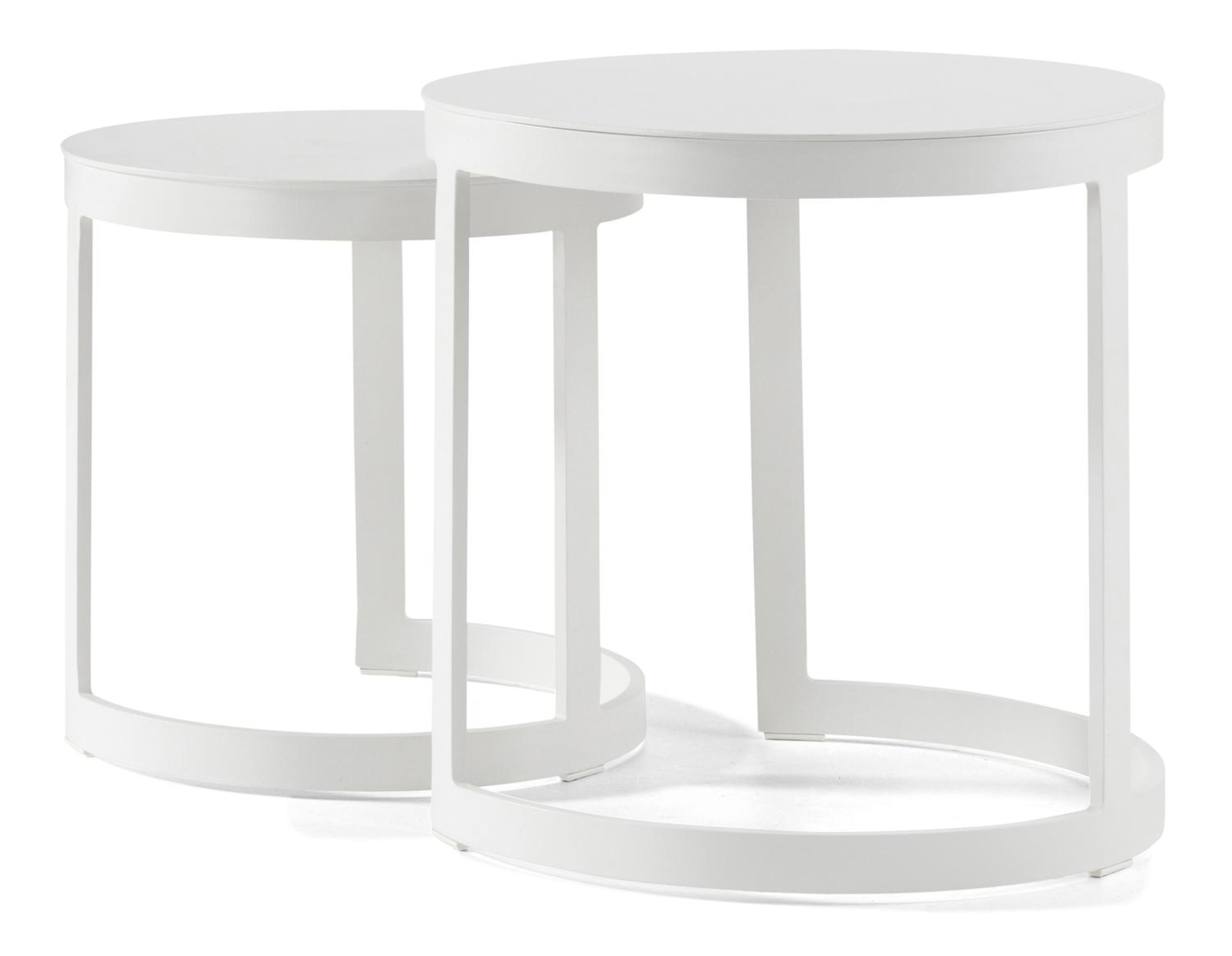 Tables d'appoint Enna en aluminium blanc - table 1: Dia. 44 x H 46 cm, table 2: Dia. 52 x H 52 cm