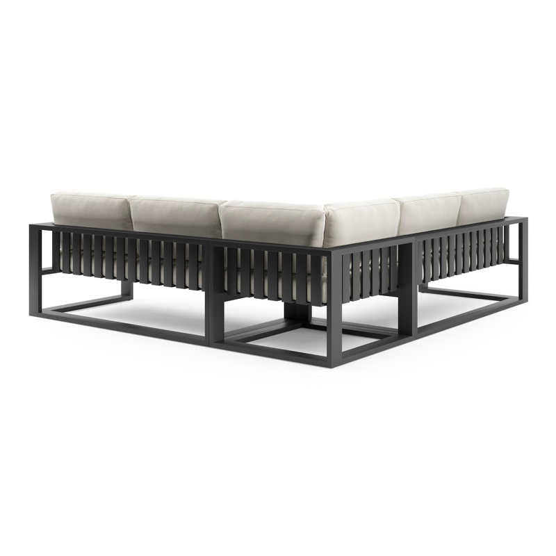 Verato loungehoek in zwart aluminium met savane white all weather sunbrella® luxe kussen