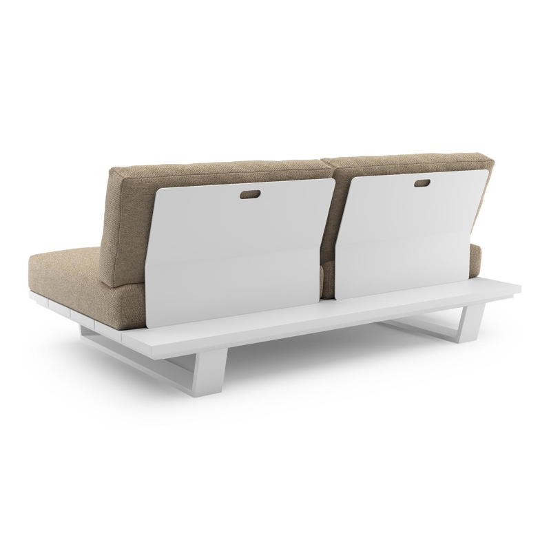 Canapé de jardin Pagino en aluminium blanc et coussins en all weather cosytica madagascar oak