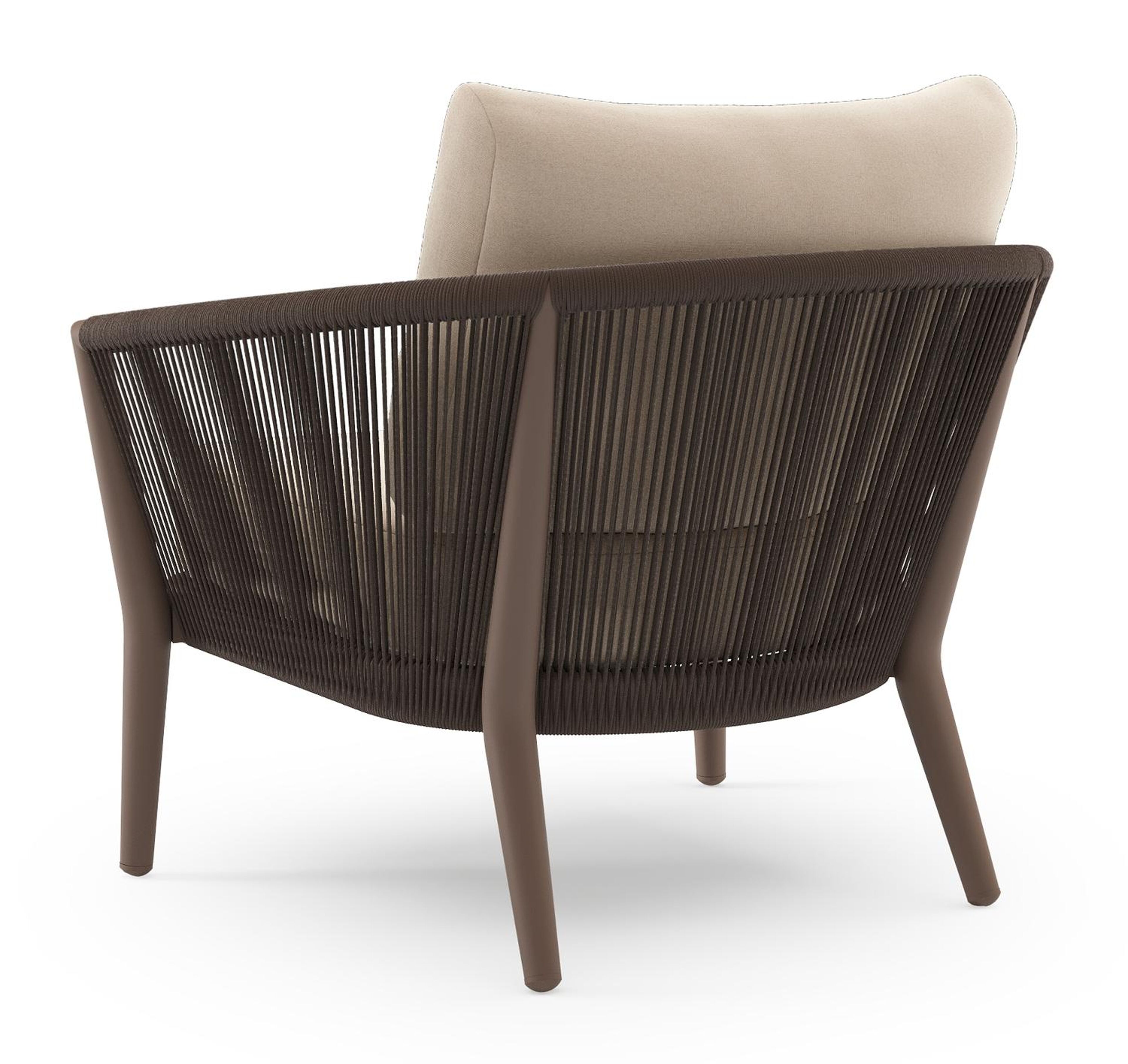 Orso loungestoel in taupe aluminiumen zwart verticaal geweven ronde rope met Natte Linen Chalk all weather sunbrella® luxe kussen