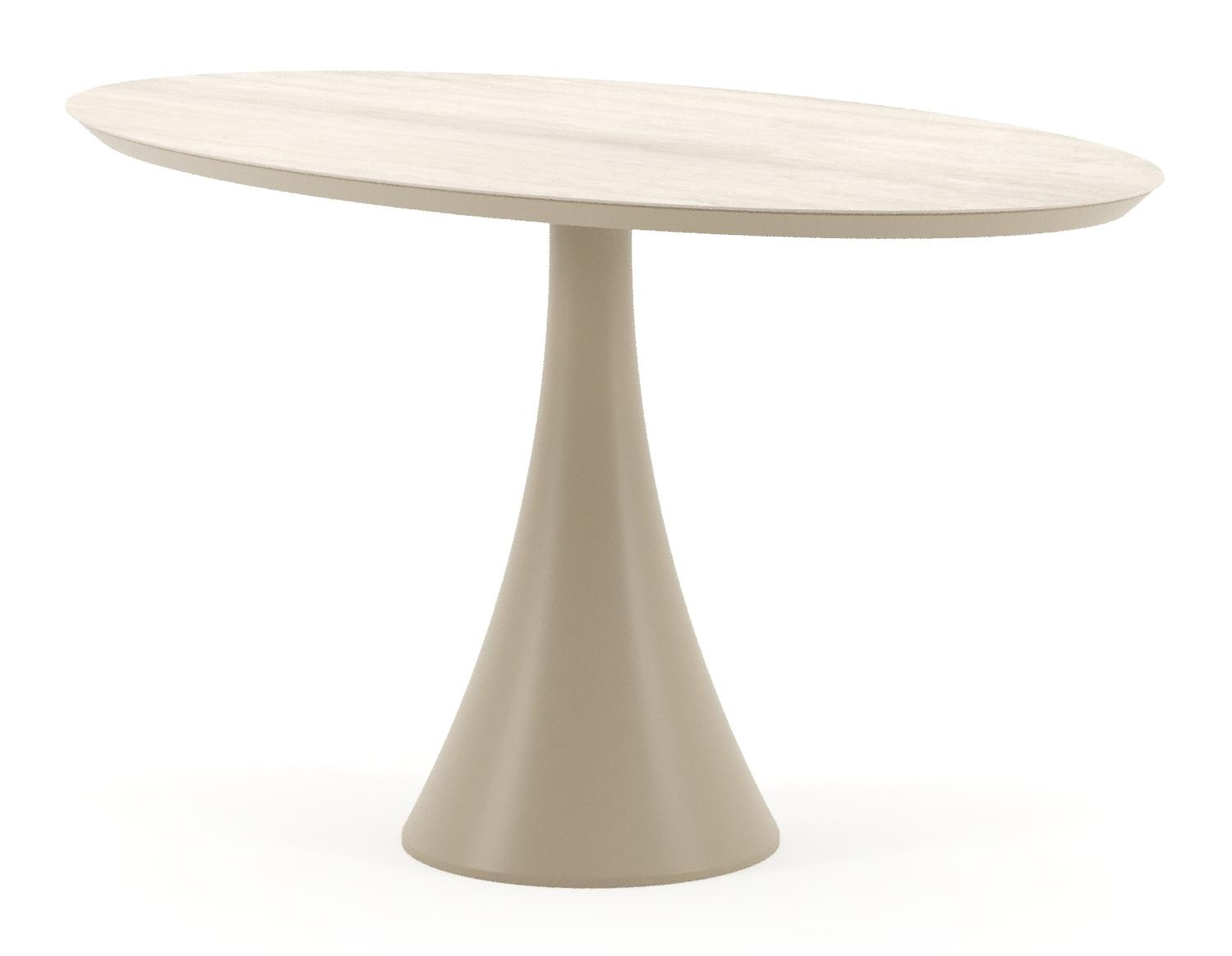 Fano tuintafel ovaal in beige aluminium en volkeramiek Travertino Bianco - L 140 x B 80 x H 74.5 cm