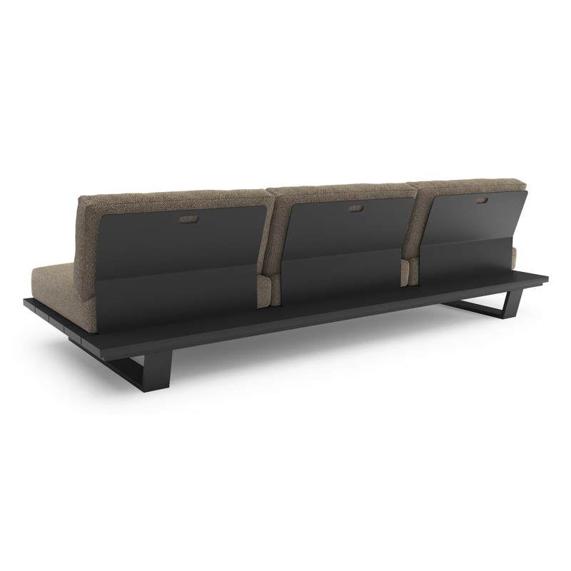 Pagino loungebank in zwart aluminium met madagascar burch all weather cosytica kussen