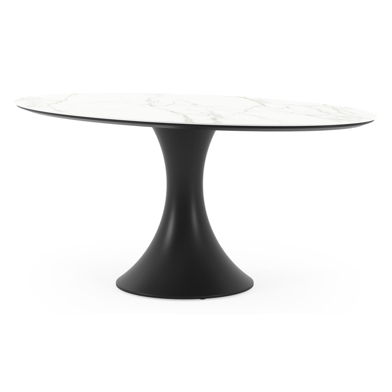 Table de jardin Fano ovale en aluminium noir et céramique pleine Calacatta - Lg. 180 x Lrg. 110 x Haut. 75 cm