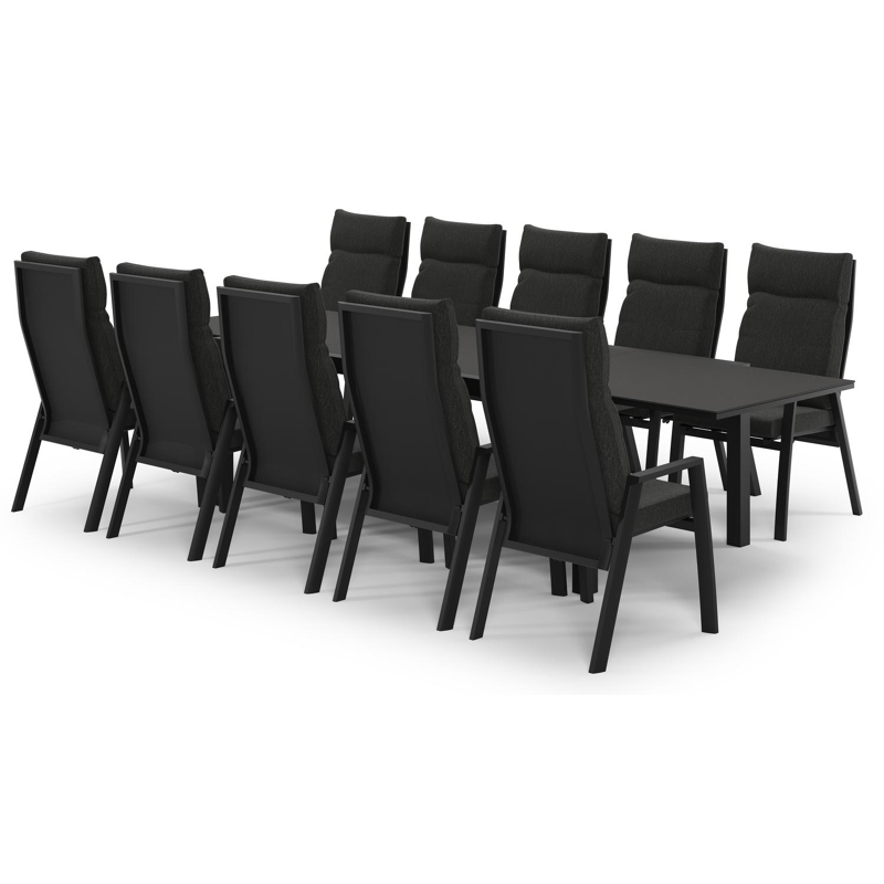 Ensemble de jardin Calobra extensible en aluminium noir et sintered stone notte minerale avec 10 chaises de jardin Leon