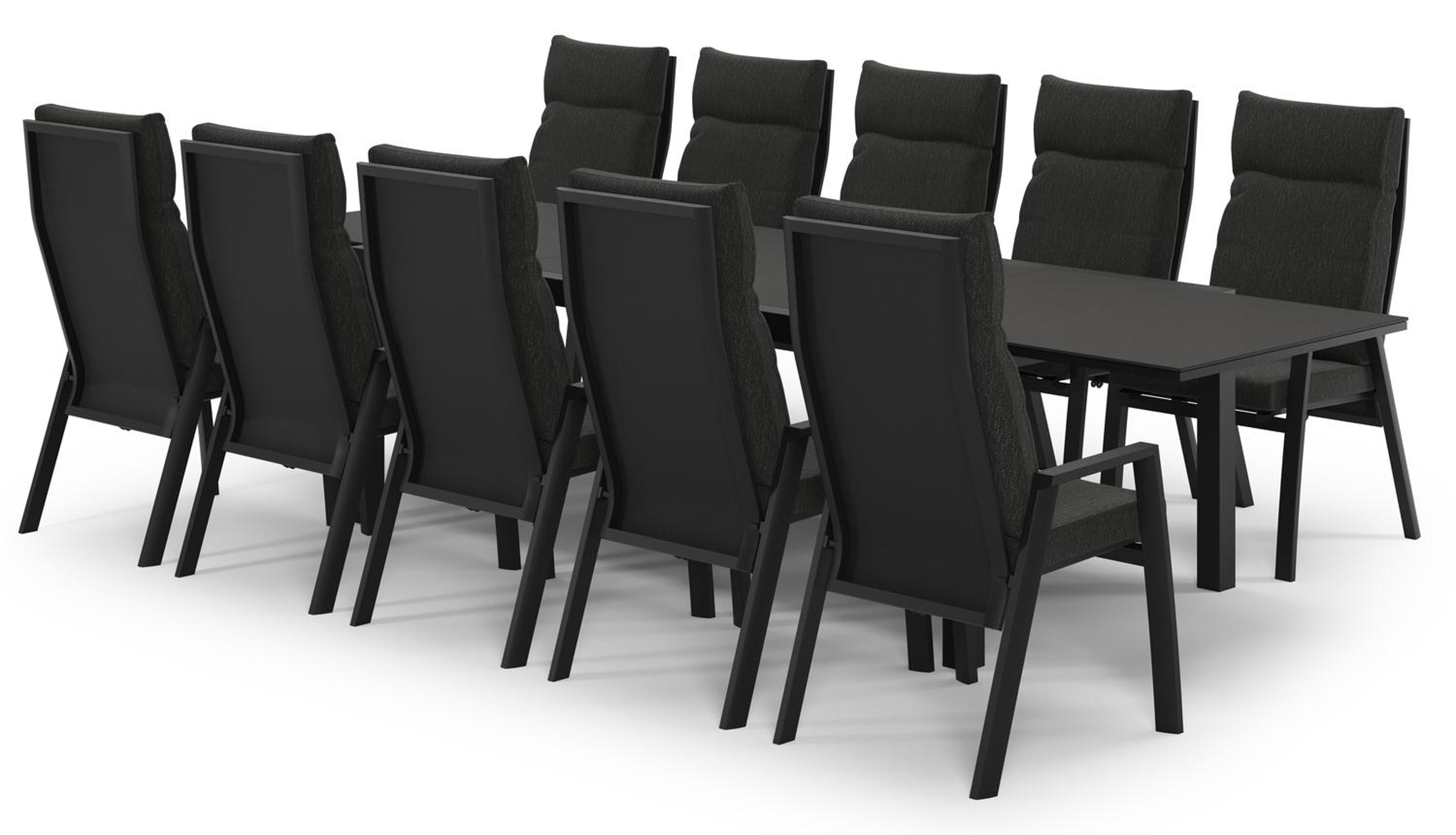 Ensemble de jardin Calobra extensible en aluminium noir et sintered stone notte minerale avec 10 chaises de jardin Leon